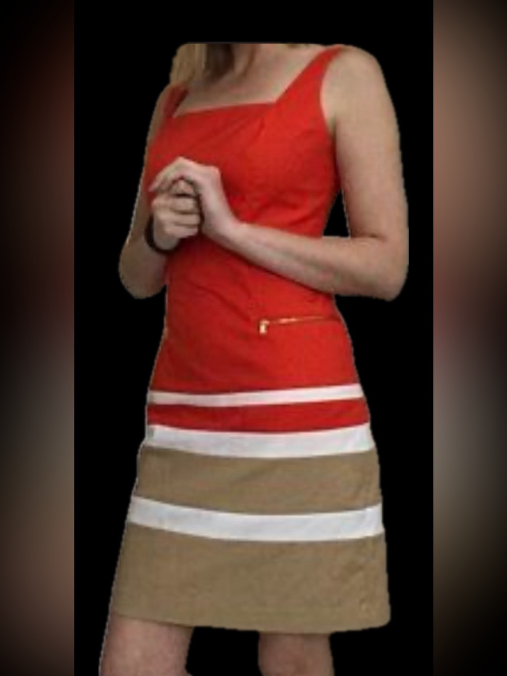 Lauren Ralph Lauren Striped Colorblock Sheath Dress with Zipper Pockets Size 14